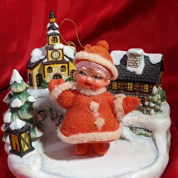 Vintage  4" Japan Mrs. Claus Ornament Flocked With Glasses - Picture 1 of 9